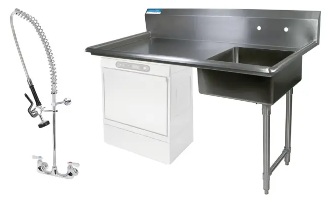 BK Resources 60" Undercounter Soiled Dishtable Right w/ Pre-Rinse Faucet
