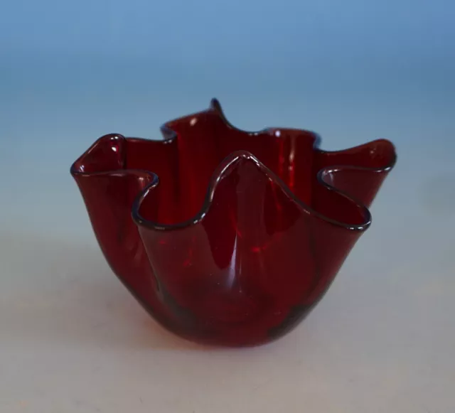 Venini Murano Italy Fazzoletto Vase / Schale Glas rot  (F23-598)