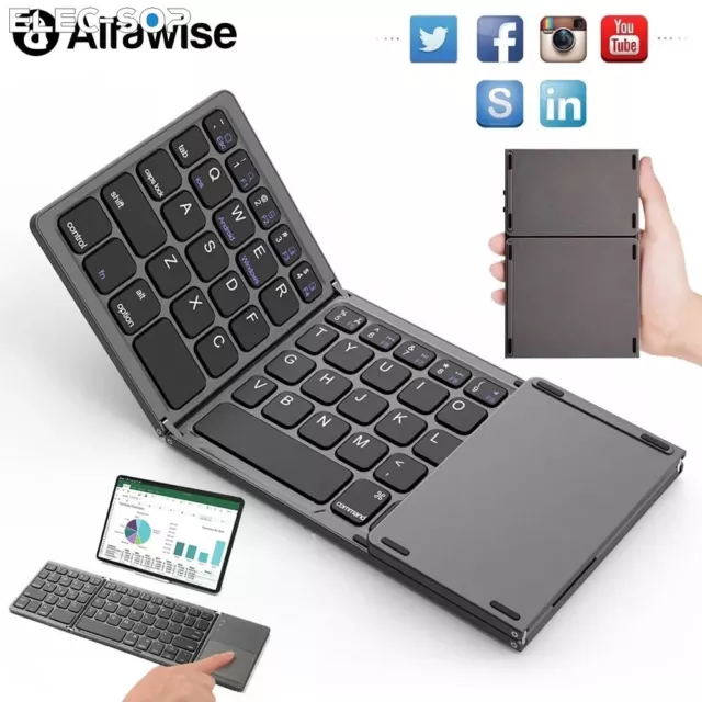 Portable Mini Bluetooth Wireless Foldable Travel Keyboard 3 Folding w/ Touchpad