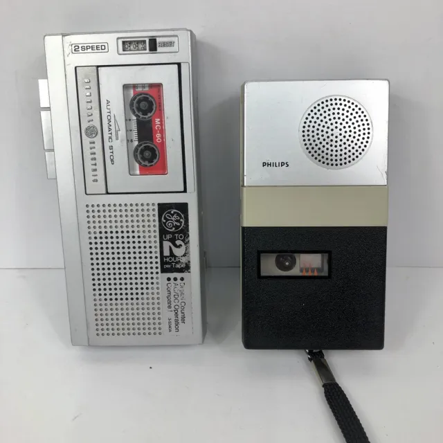 Vintage Micro/Cassette Recorders x 2 Philips, General Electric Memo, Untested
