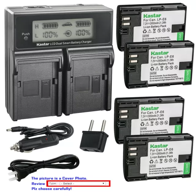 Kastar Battery Fast Charger for Canon LP-E6 LP-E6N LC-E6 & Canon Grip BG-E6 BGE6