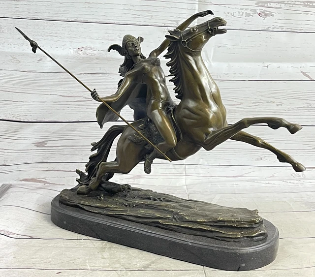 SIGNED &AMAZON& NUDE Woman With Horse Bronze Statue Sculpture Art Deco
