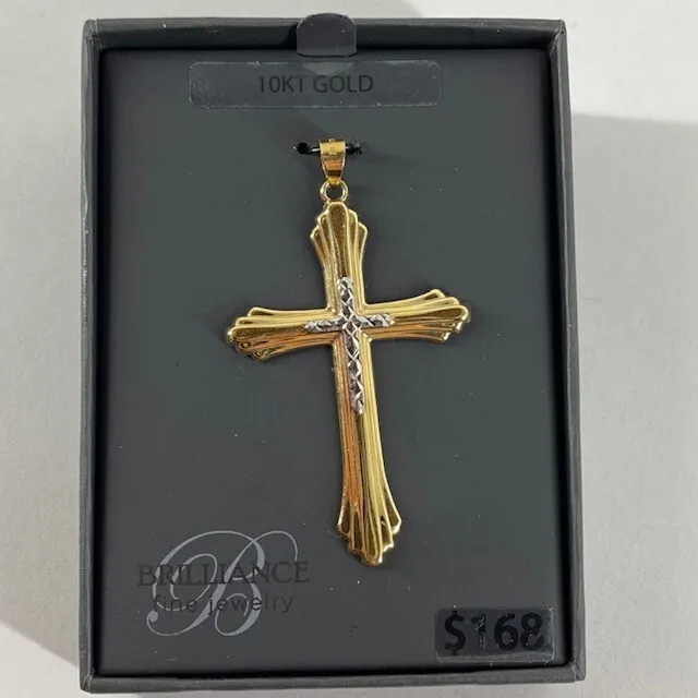 2" Two-Tone Crucifix Cross Pendant Real 10K RL Yellow White Gold 1.7g Peru Made