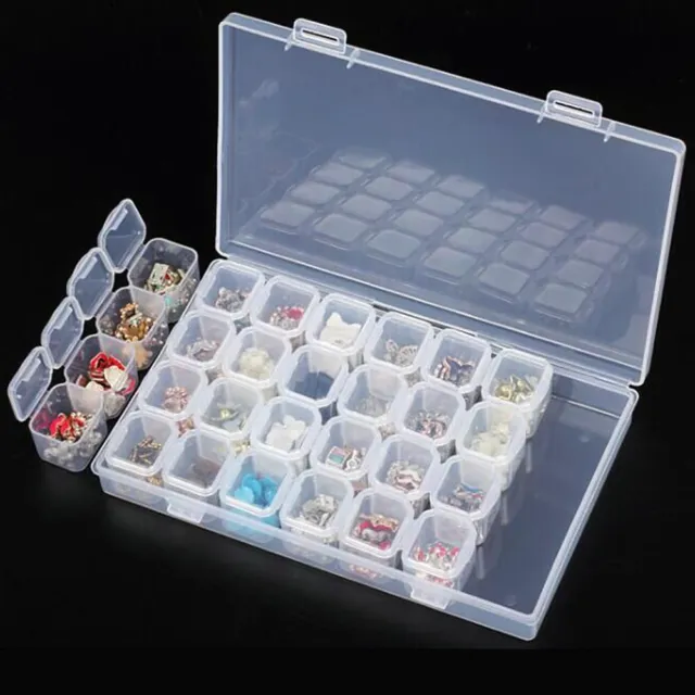 Clear Plastic 28 Slots Nail Art Tools Jewelry Display Storage Box Case Organizer