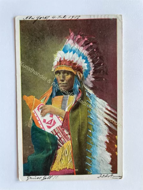 AK Indianer Us Postcard 1907 Indianer Usa Tall Man Sioux Prägekarte