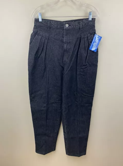 NWT Lands End Womens 14 P 30 x 29 Black Denim High Waist Mom Jeans Bareback