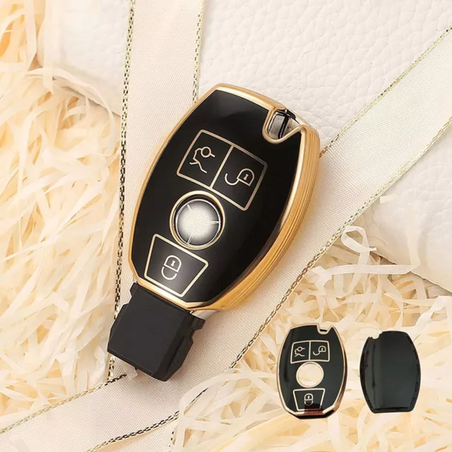 For Mercedes-Benz Smart Car Key Case Cover Fob Holder Chain Accessories Black
