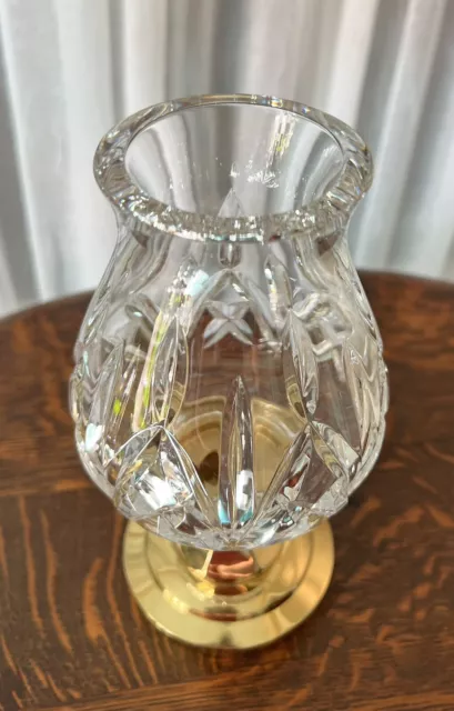 Beautiful Waterford Crystal Hurricane Lamp With Heavy Brass Base