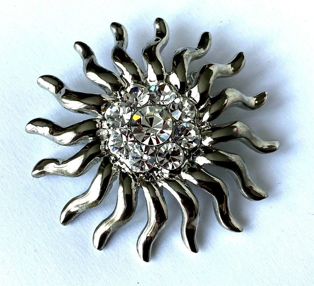 Broche Napier Argentée Avec Strass - Forme Cercle Couronne Feuille, 4,2 Cm, Neuf Sans Boîte