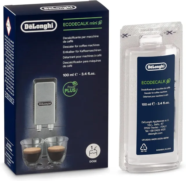 DeLonghi Descaler 100ml - EcoDecalk Espresso Machine Cleaning Solution (DLSC101)
