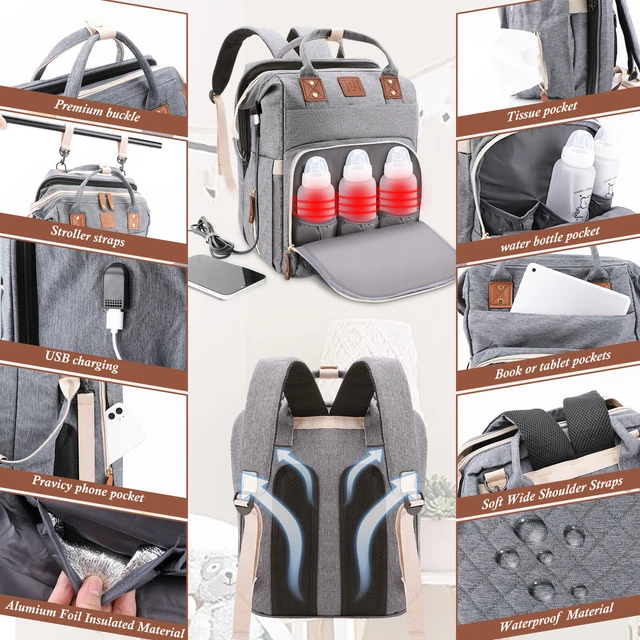 Baby Diaper Bag Backpack Changing Station for Boy Girl Waterproof with USB Port 15