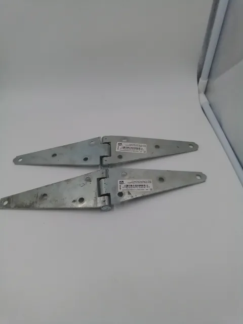 A  pair of 11 1/2 inch heavy duty strap hinges