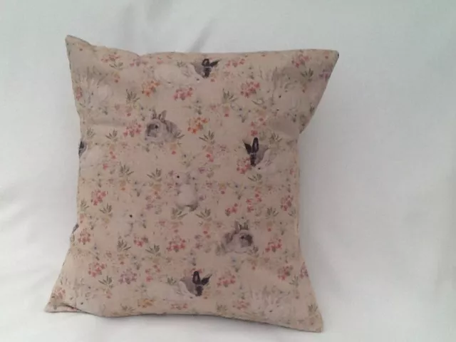 Handmade lined Rabbits & Flowers  Cushion Cover