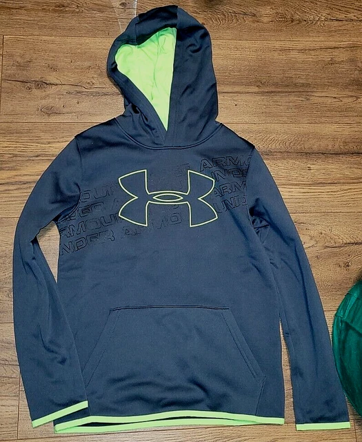 Under Armour Boy's Hoodie Youth Medium Gray Green ColdGear Loose Fit