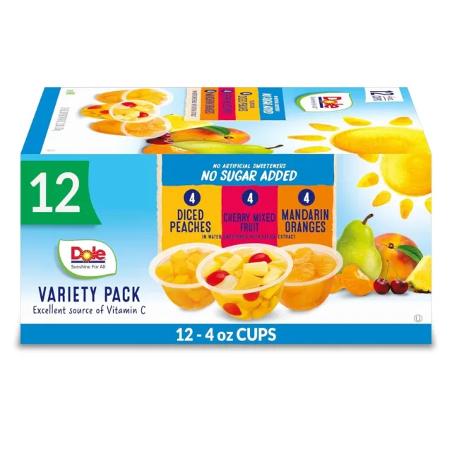 Dole Fruit Bowls No Sugar Added Variety Pack Snacks, Peaches, Mandarin Oranges &