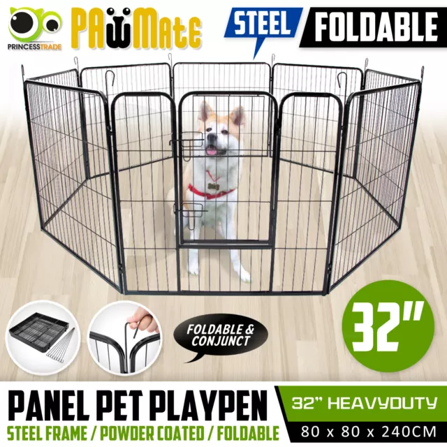 32in 8 Panel Pet Playpen Portable Exercise Cage Fence Enclosure Dog Puppy Rabbit