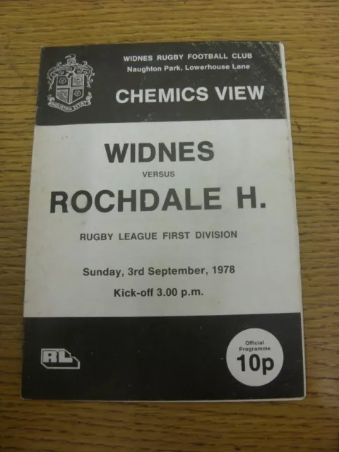 03/09/1978 Rugby League Programme: Widnes v Rochdale Hornets (creased, marked).