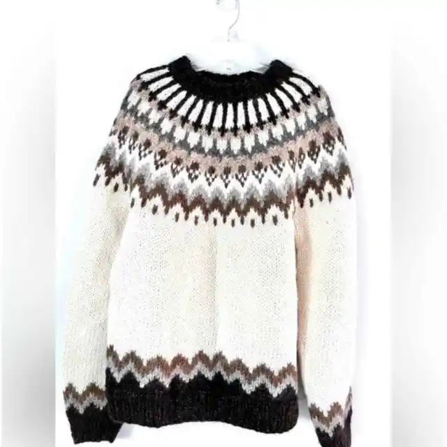 Vintage L.L.BEAN Hilda Ltd wool oversized ecru Icelandic fair isle sweater