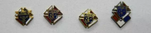 Knights of Columbus Group of 4 Brass Enamel & Sterling Tie Tacks/Lapel Pins
