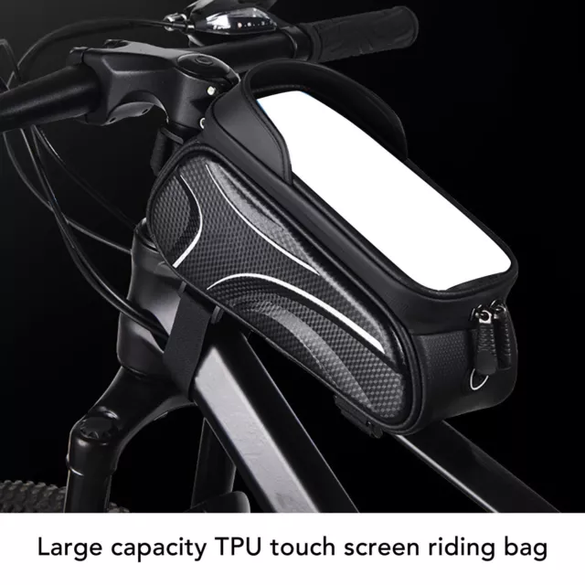 Bike Phone Front Frame Bag PU TPU Touch Screen Rubber Waterproof Zip Large