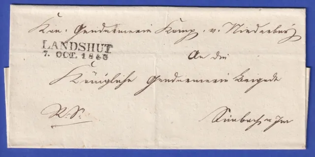 Bayern Dienstbrief mit Zweizeiler-Stempel LANDSHUT 1843