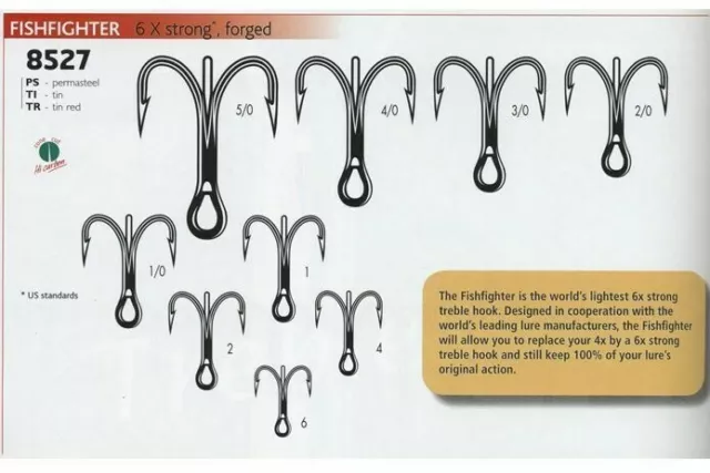 VMC 6X STRONG Fishfighter/8527-Treble Hooks-Choose Color/Size/Pack