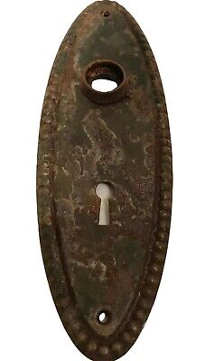 Antique Metal Oval Door Plate Hardware Salvage Rusted Rustic Home 7.5"Lx2.5"W