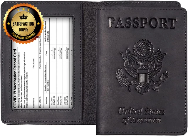Genuine Leather Passport and Vaccine Card Holder Combo,Rfid Blocking Passport