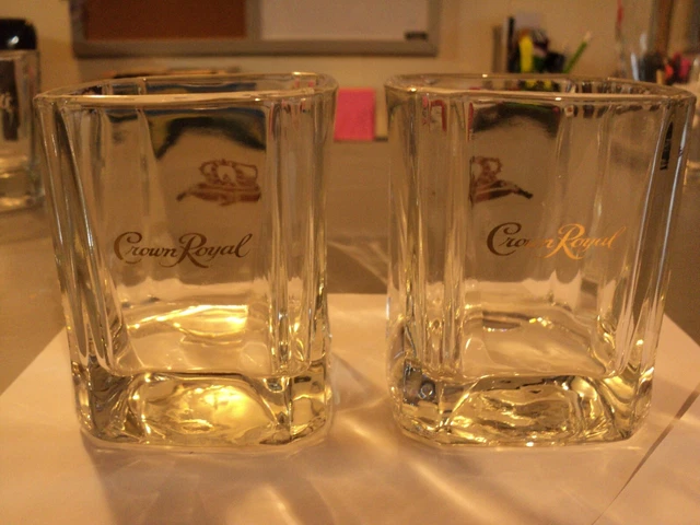Crown Royal Canadian Whisky Square Drinking glass 3.5 " Gold Emblem-Set of 2