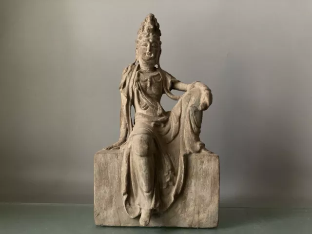 Chinese Old Wood Carving Kwan-yin Statue Wooden Sculpture Collection Home Decor