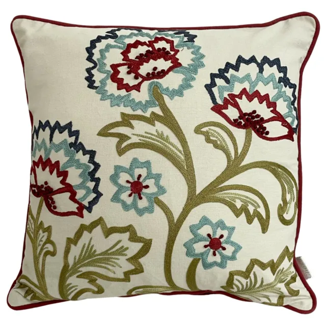 Embroidered Floral Red Cushion Cover 45x45cm | Luxury Applique Cushion