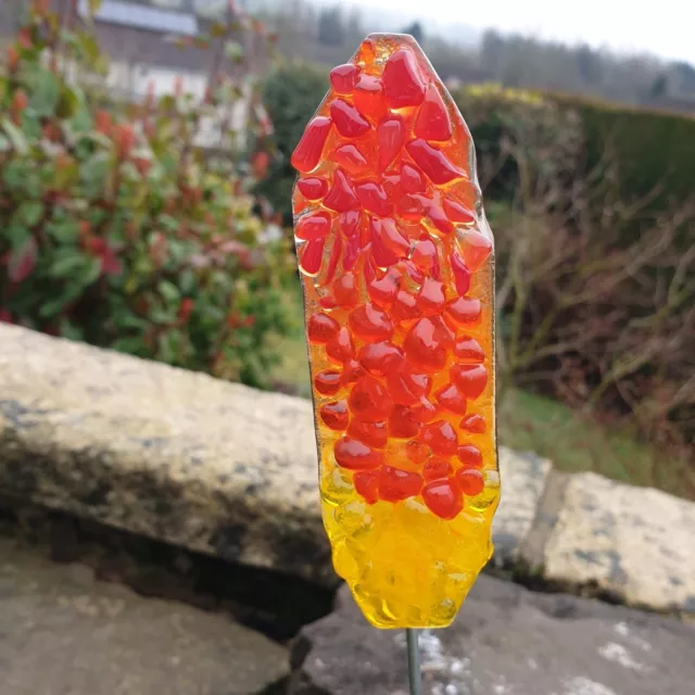 Handmade Fused Glass Red Hot Poker Garden Flower Stake Decoration 1