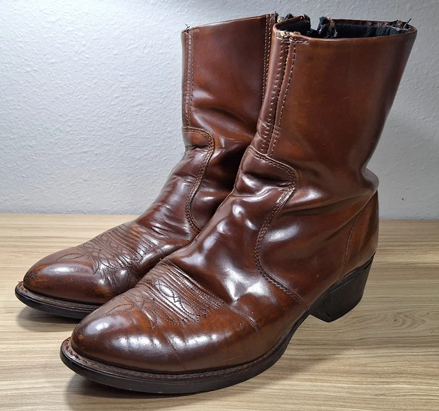 VINTAGE DURANGO SIDE Zip Ankle Western Boots Men's Size 10.5 EE Brown ...