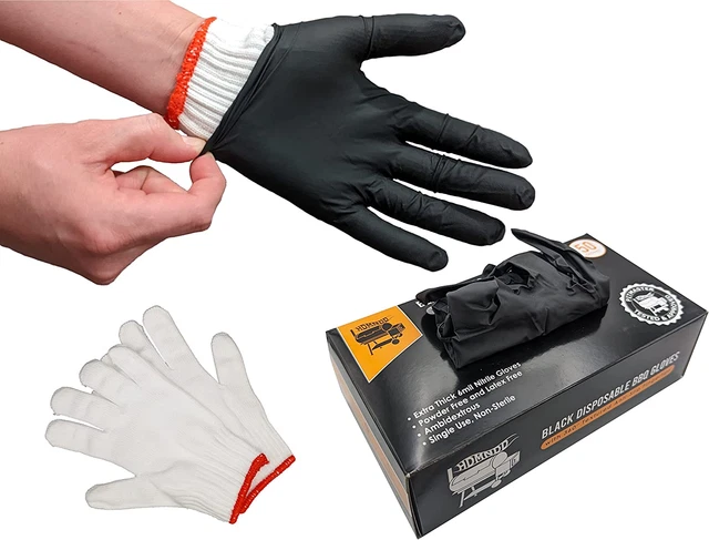Black Disposable BBQ Gloves Kit with 50 Heavy Duty Textured Grip and 2 Heat Resi