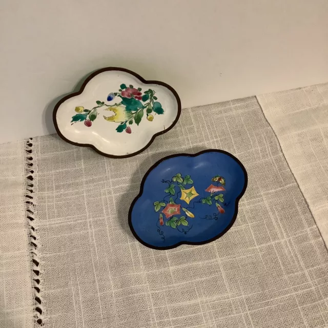 Vintage Set Of Two Chinese Decorative Metal Plates Rare Collectible 3.9”