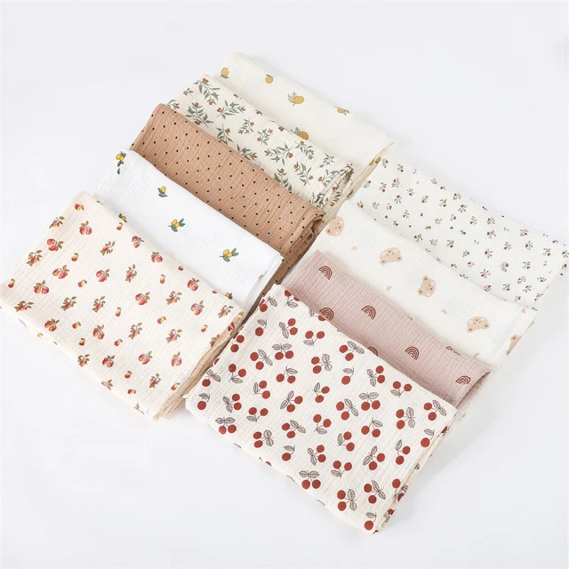 Cover Crinkle Fabric Baby Blanket Muslin Diaper Swaddle Blanket Floral Print
