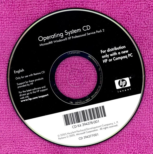 HP Compaq Reinstallation CD for Windows XP SP2 Operating System Part. 394377-001 HP Compaq Reinstallation CD for Windows XP SP2 Operating System Part. 394377-001