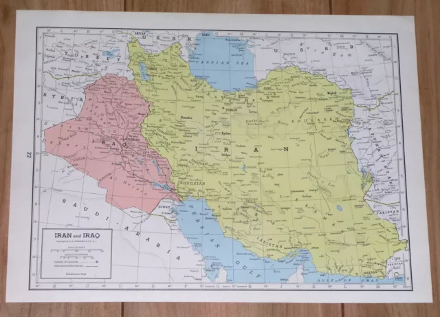 1950 Original Vintage Map Of Iran Iraq / Verso Turkey Syria Armenia