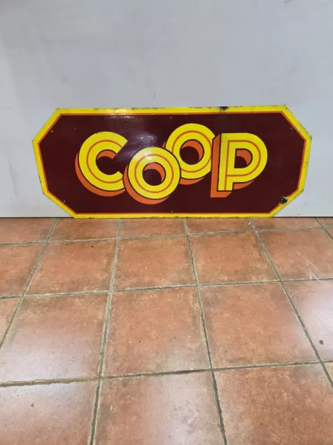 Ancienne Plaque Émaillée COOP , 120cms De L