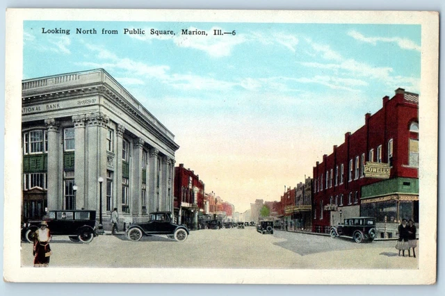Postcard Marion Illinois watching north public square road c1920 vintage ancient