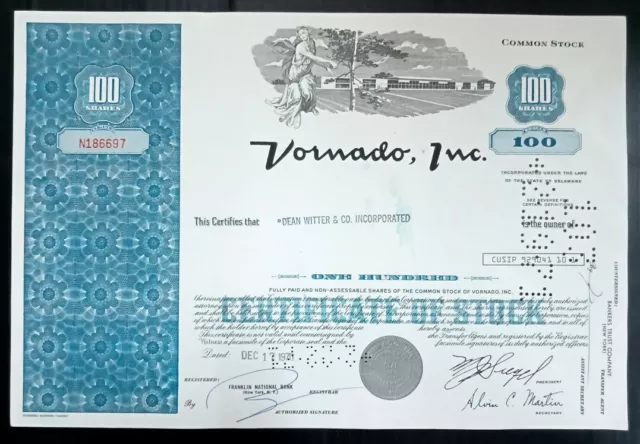 AOP USA 1970 VORNADO,INC.100 shares certificate