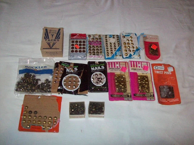 Lot of Vintage Upholstery Tacks Furniture Nails Gurney Rockler Parker Oxford etc