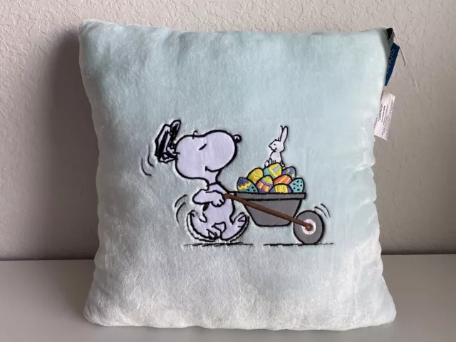 Almohada de lanzamiento PEANUTS SNOOPY EASTER 21" decorativa pastel azul conejo suave NUEVA