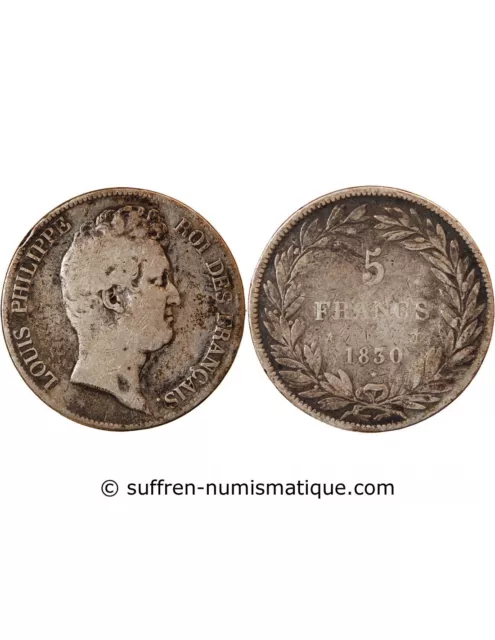 LOUIS PHILIPPE﻿ - 5 FRANCS ARGENT 1830 A PARIS "Sans Le I, Tr en creux"﻿