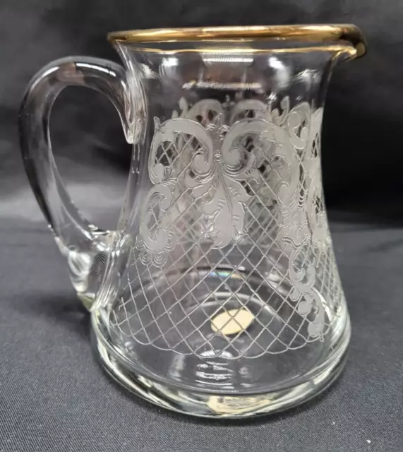 Vintage Elegant Glass Milk Jug with Gold Rim - Czech - 9cm tall approx