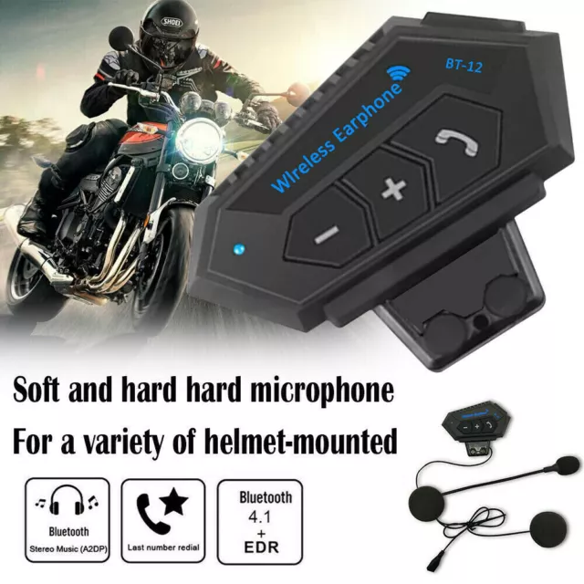 BT-12 Handsfree Headset Bluetooth Motorcycle Helmet Wireless Motorbike Headphone