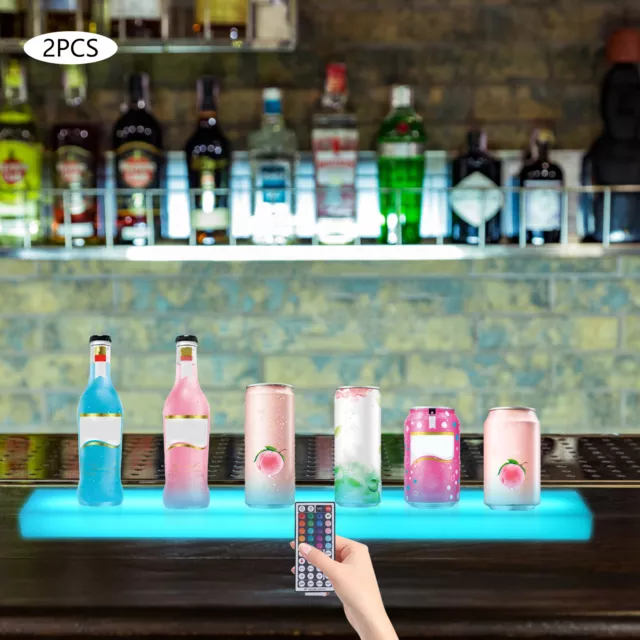 2PCS LED RGB Liquor Bottle Display Shelf Acrylic Lighted Bar Shelf for Home Bar