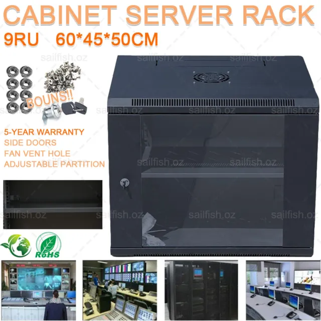 9U 19 Inch 450mm Deep Wall Mount Server Cabinet Rack Data Network Comms 19" 9RU
