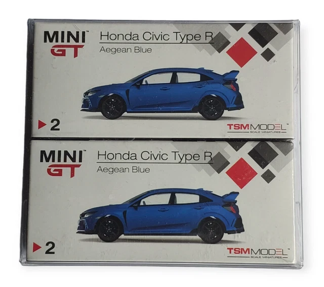 Lot of 2 Mini GT #2 Honda Civic Type R FK8 Aegean Blue LHD RHD Collection 1:64 Lot of 2 Mini GT #2 Honda Civic Type R FK8 Aegean Blue LHD RHD Collection 1:64