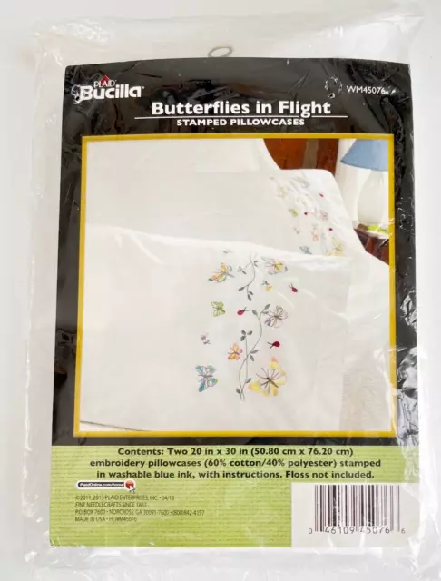 NUEVO par de fundas de almohada bordadas a cuadros bucilla en vuelo